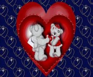 Puzzle Αρκούδες στην αγάπη με δύο καρδιές